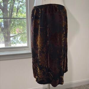 VTG Y2K Jaclyn Smith Black & Gold Floral Velvet Burnout Midi Pencil Skirt M/S